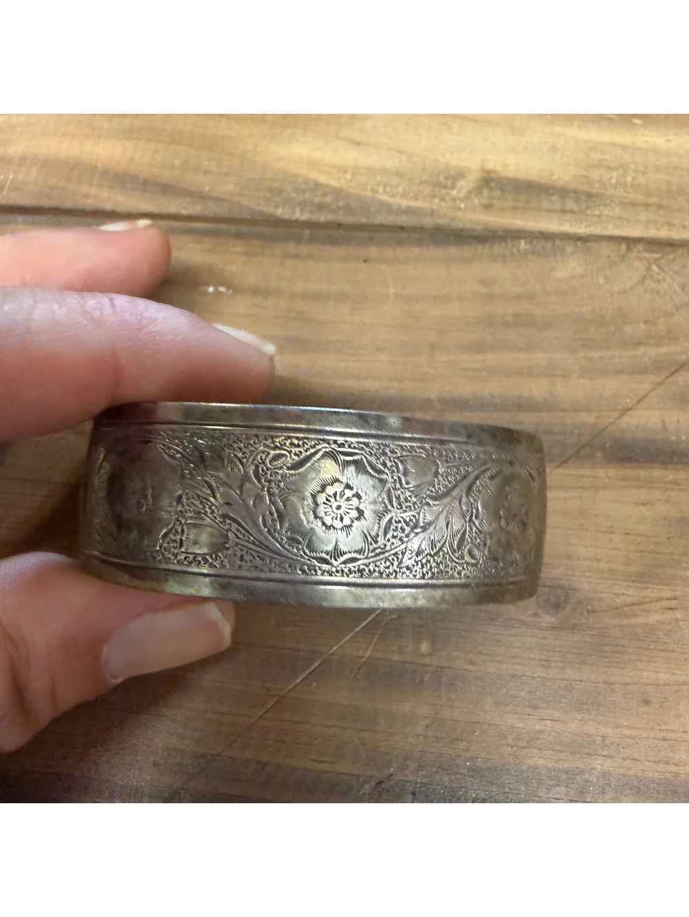 Danecraft floral etched sterling silver cuff bracelet vintage